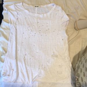 Distressed white high low t shirt